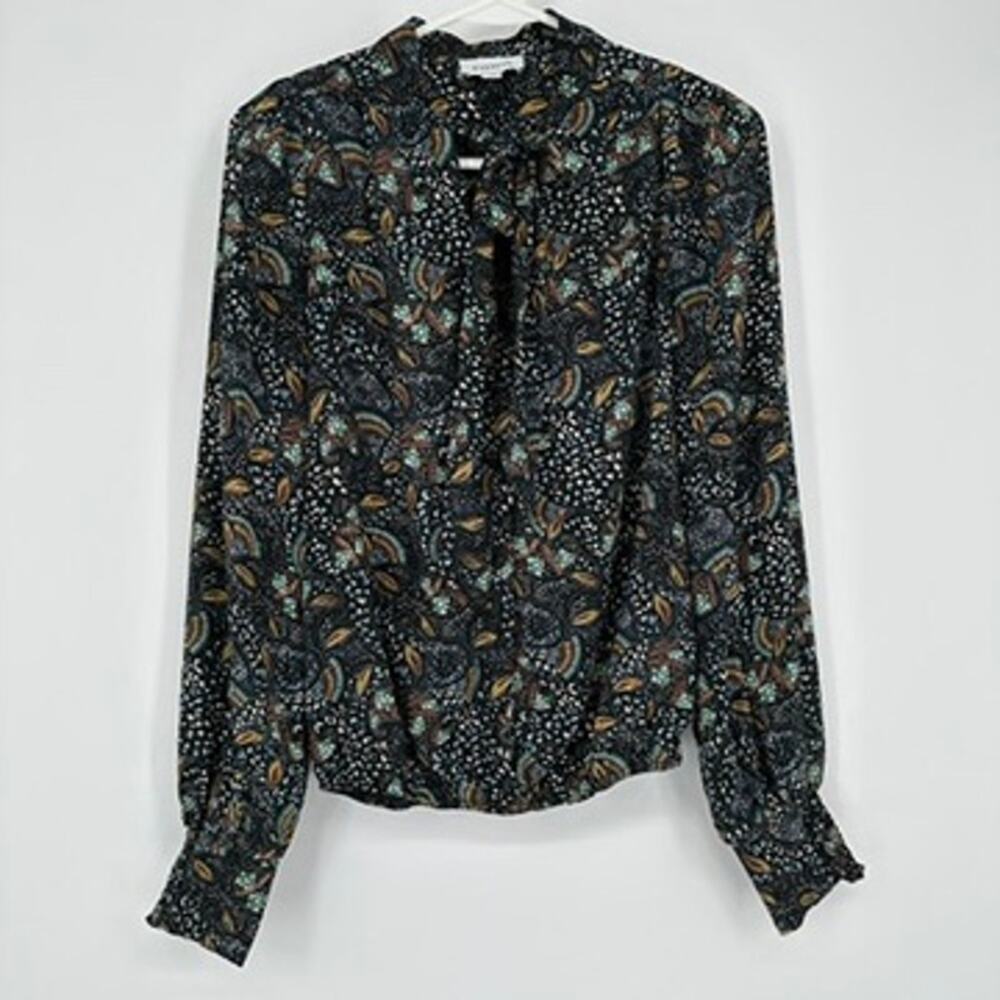 Evereve Blouse Womens XS Charlie Tie Neck Top Paisley Boho Cottage Office Wear